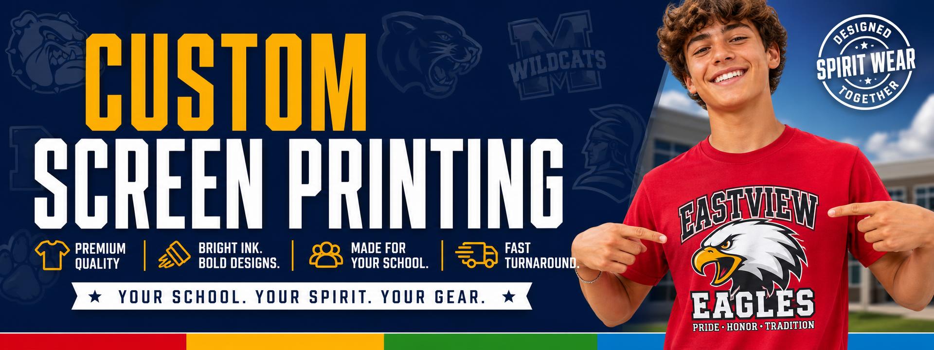 Custom screen printing for schools — bright ink, bold designs
